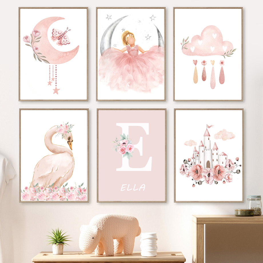 Animals Baby Nursery - Pink Angel Girl Sun Moon Cloud