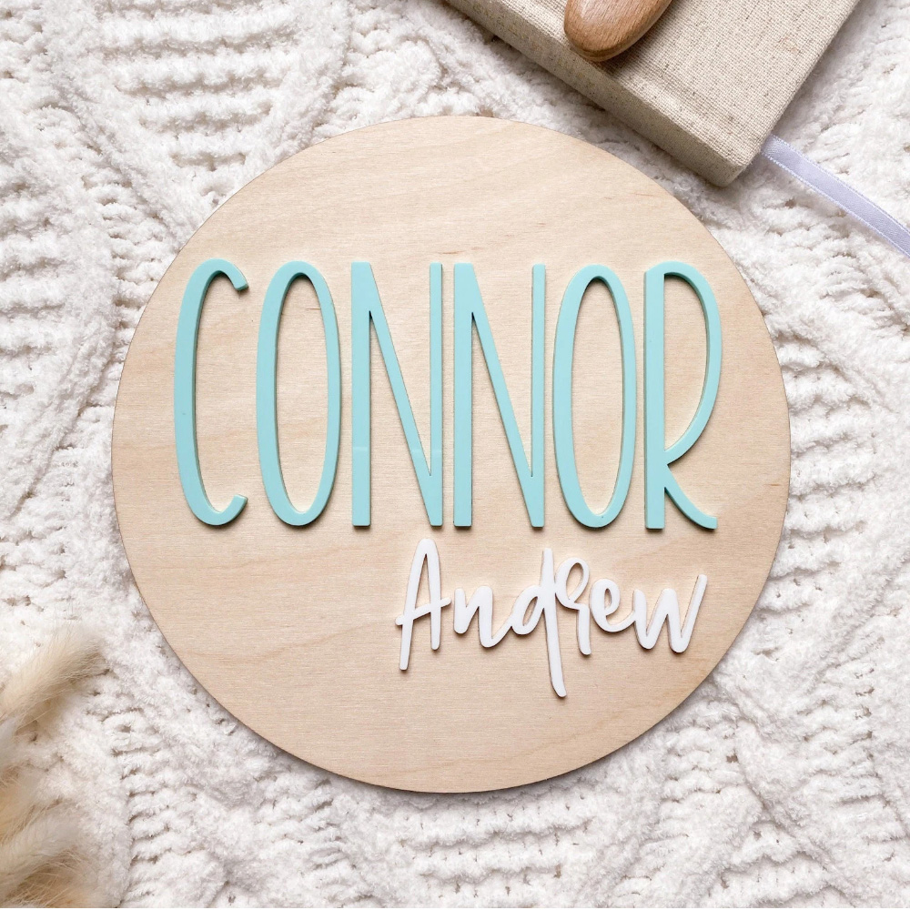 Baby Nursery Name - Personalised Birth Announcement Plaque - Wood