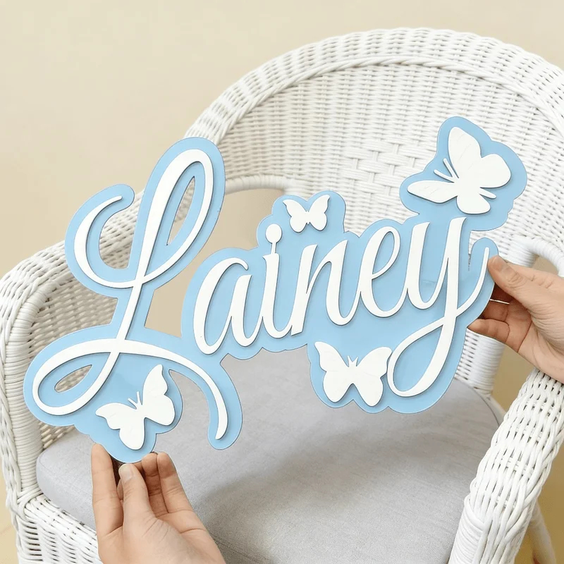 Baby Nursery Name - Personalized Baby Name Plaque, Blue Design
