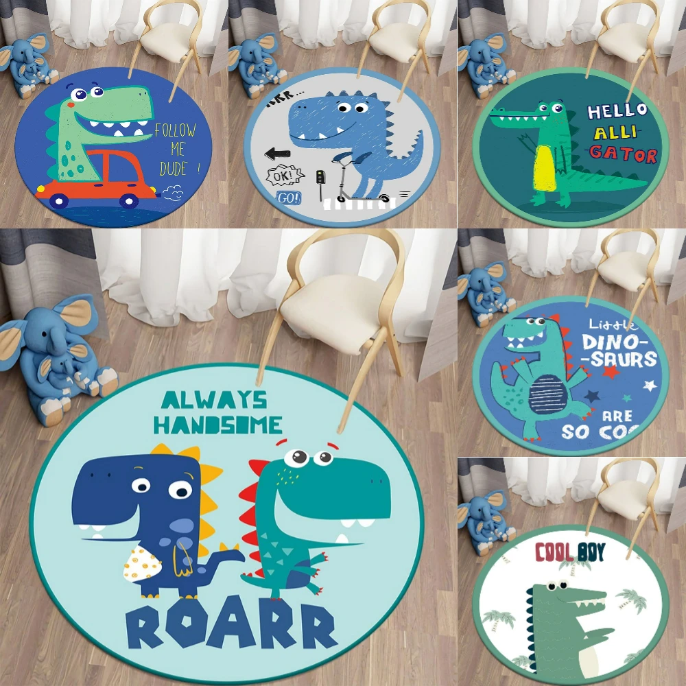 Soft Rug Nursery - Playful Dinosaur Themed Round Area Rug