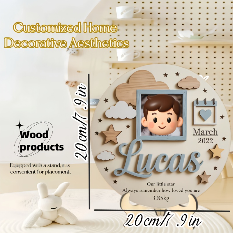 Baby Nursery Name - Personalized Baby Photo Frame, Custom Wooden