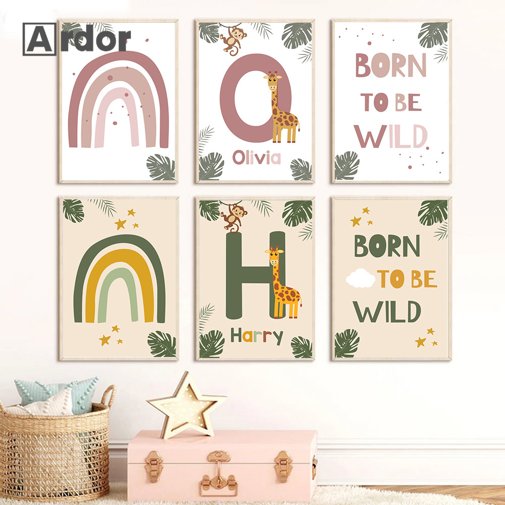 Baby Nursery Animal Pictures - Nordic Jungle Animal Posters Custom Name