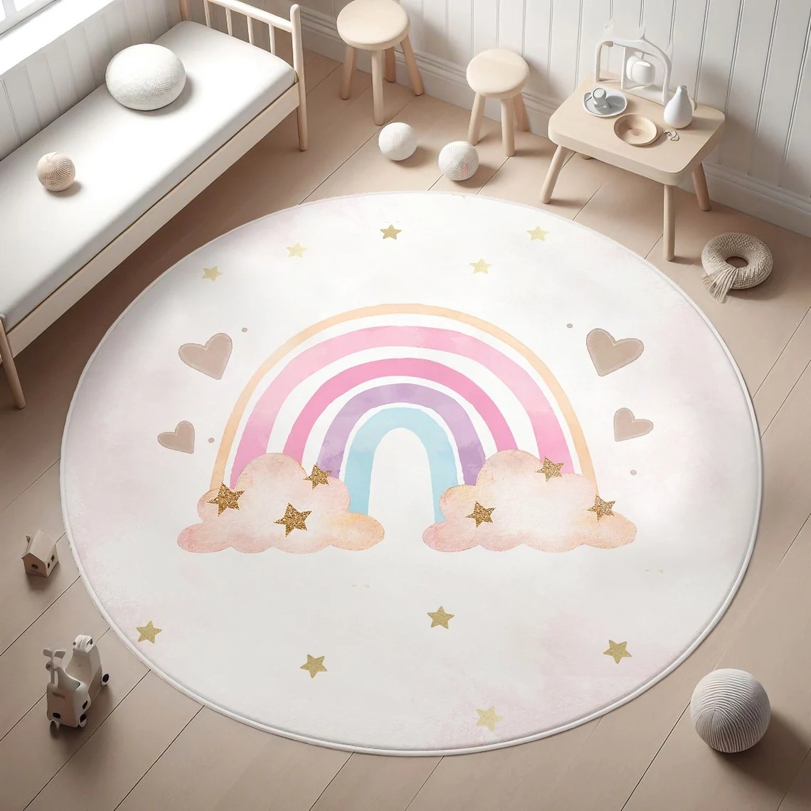 Soft Rug Nursery - Rainbow Kids Rug,Heart Rainbow Kids Rug