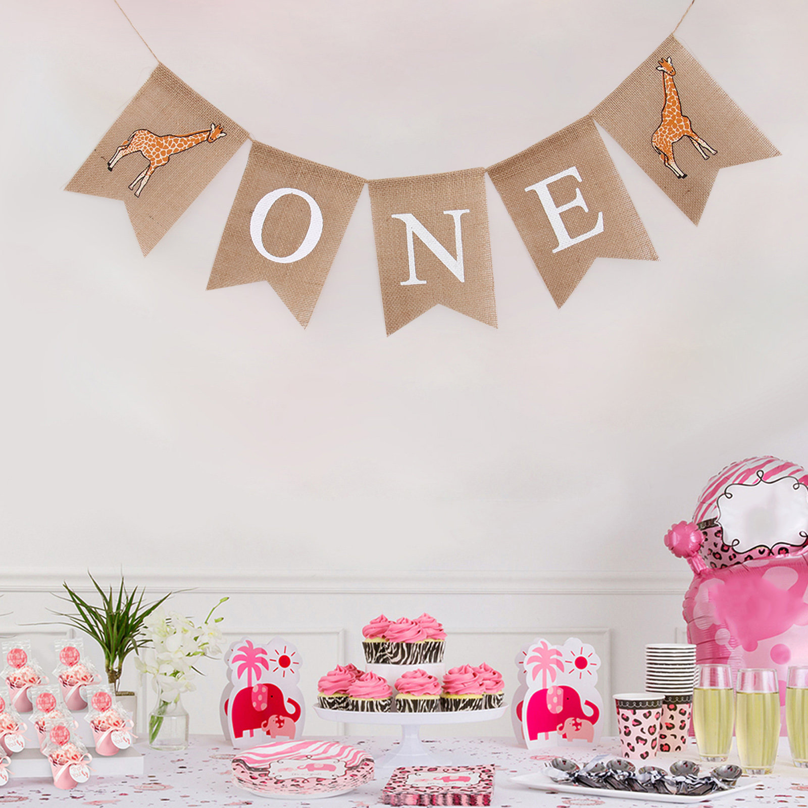 Baby Nursery Bunting - Giraffe Linen Banner One Printing Burlap