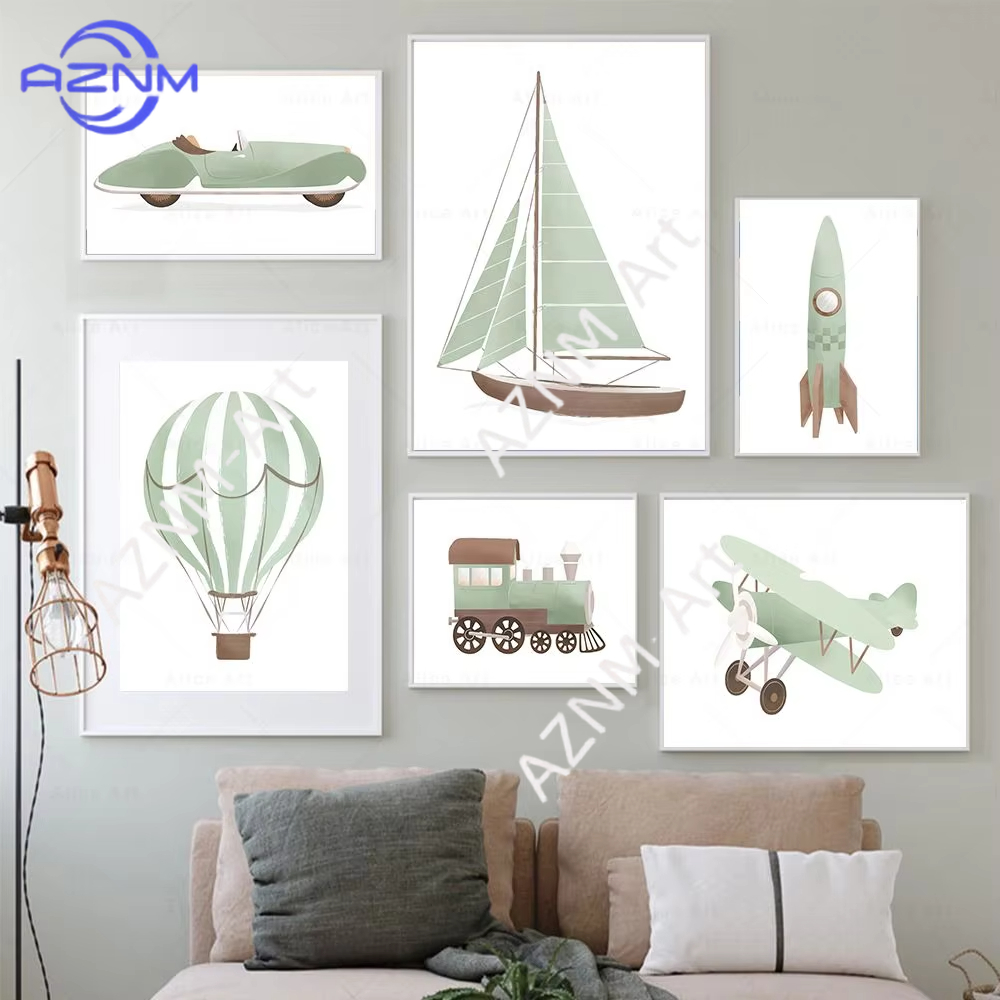 Baby Nursery Wall Art - 1PC Airplane Hot Air Balloon Nautical