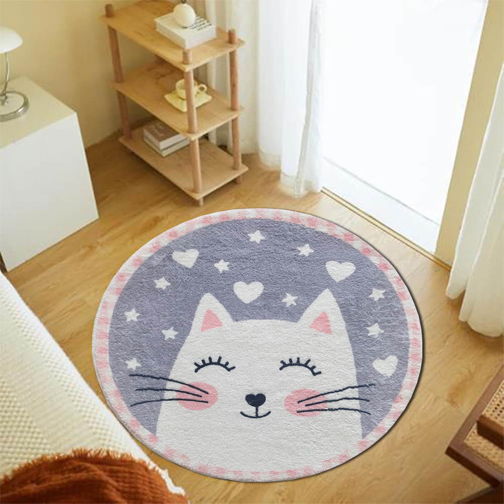 Soft Rug Nursery - Cute Cat Round Rug Flannel Soft