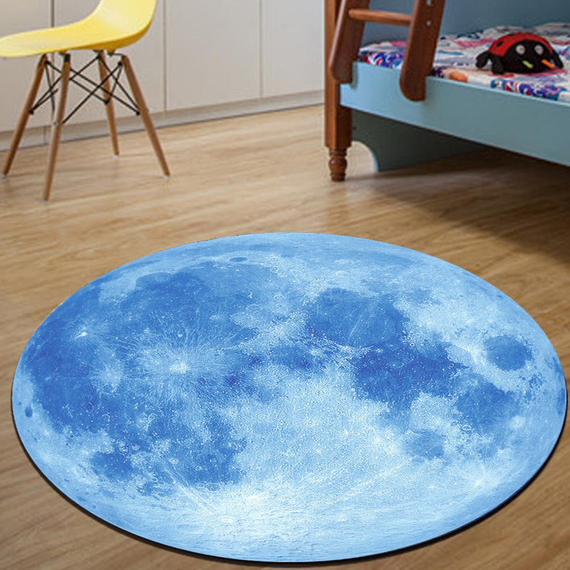 Soft Rug Nursery - Realistic Blue Full Moon Print Round