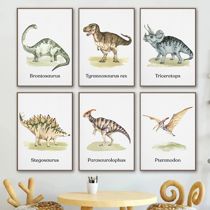 Baby Nursery Animal Pictures - Watercolor Dinosaur Poster Nursery Boy's Room