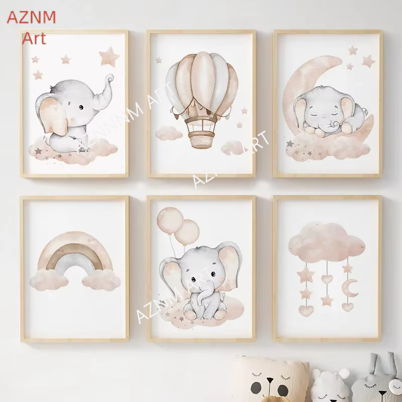 Elephant Balloon Rainbow Moon  - Baby Nursery Wall Art review and price