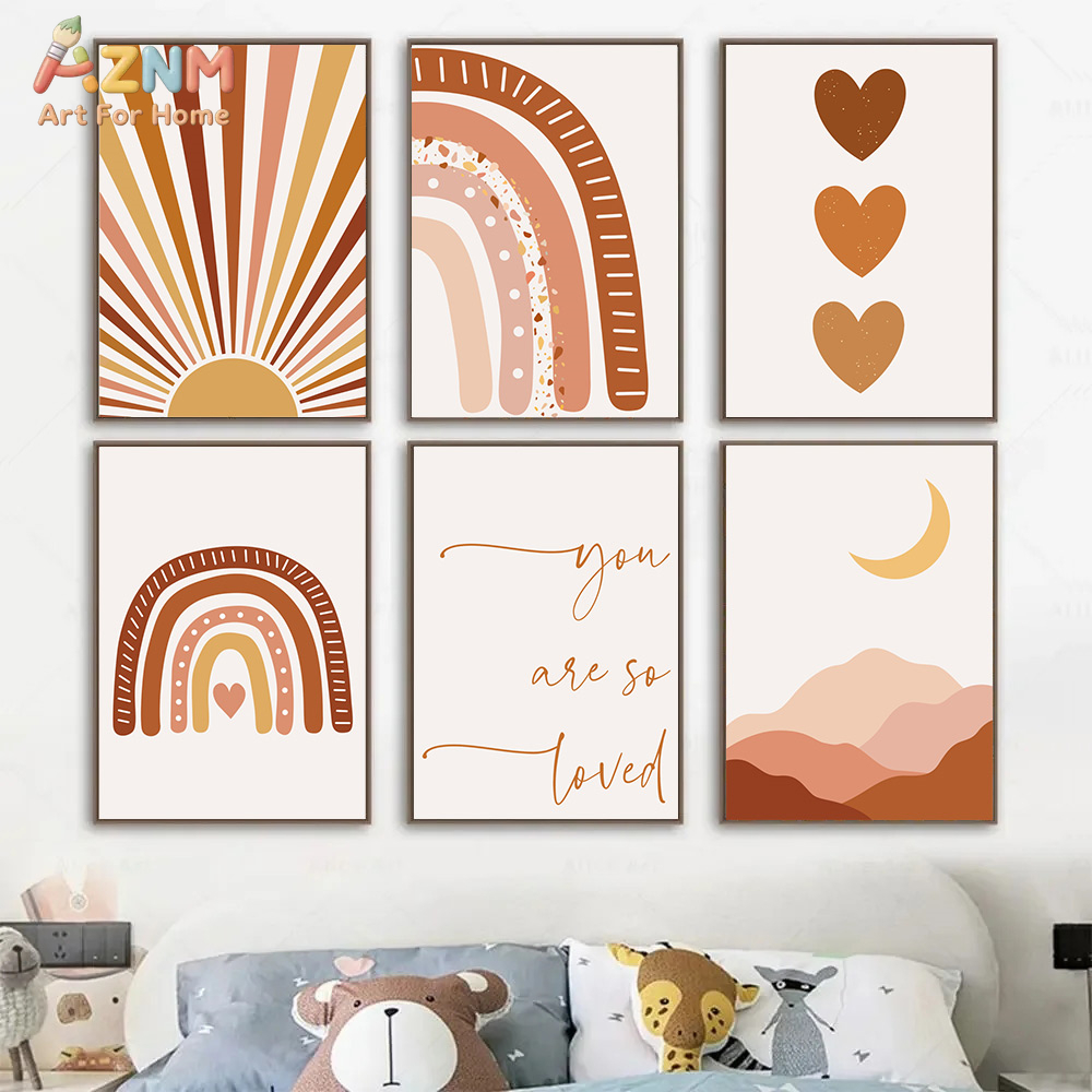 AZNM Boho Sun Moon Rainbow Can - Baby Nursery Wall Art review and price