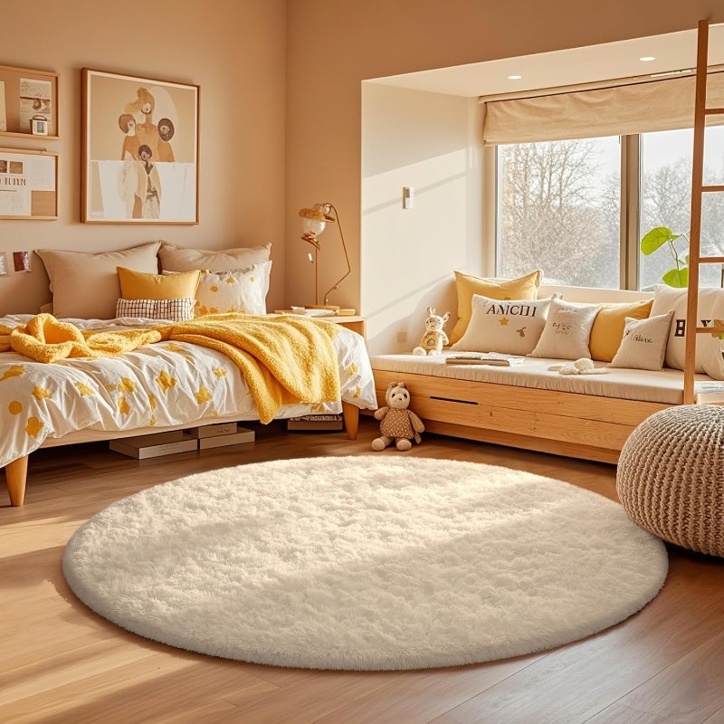 Round Cream White Rug Soft Flu - Soft Rug Nursery review and price