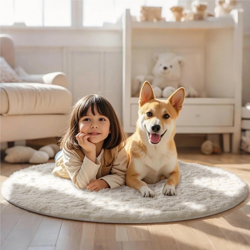 Round Cream White Rug Soft Flu - Soft Rug Nursery review and price