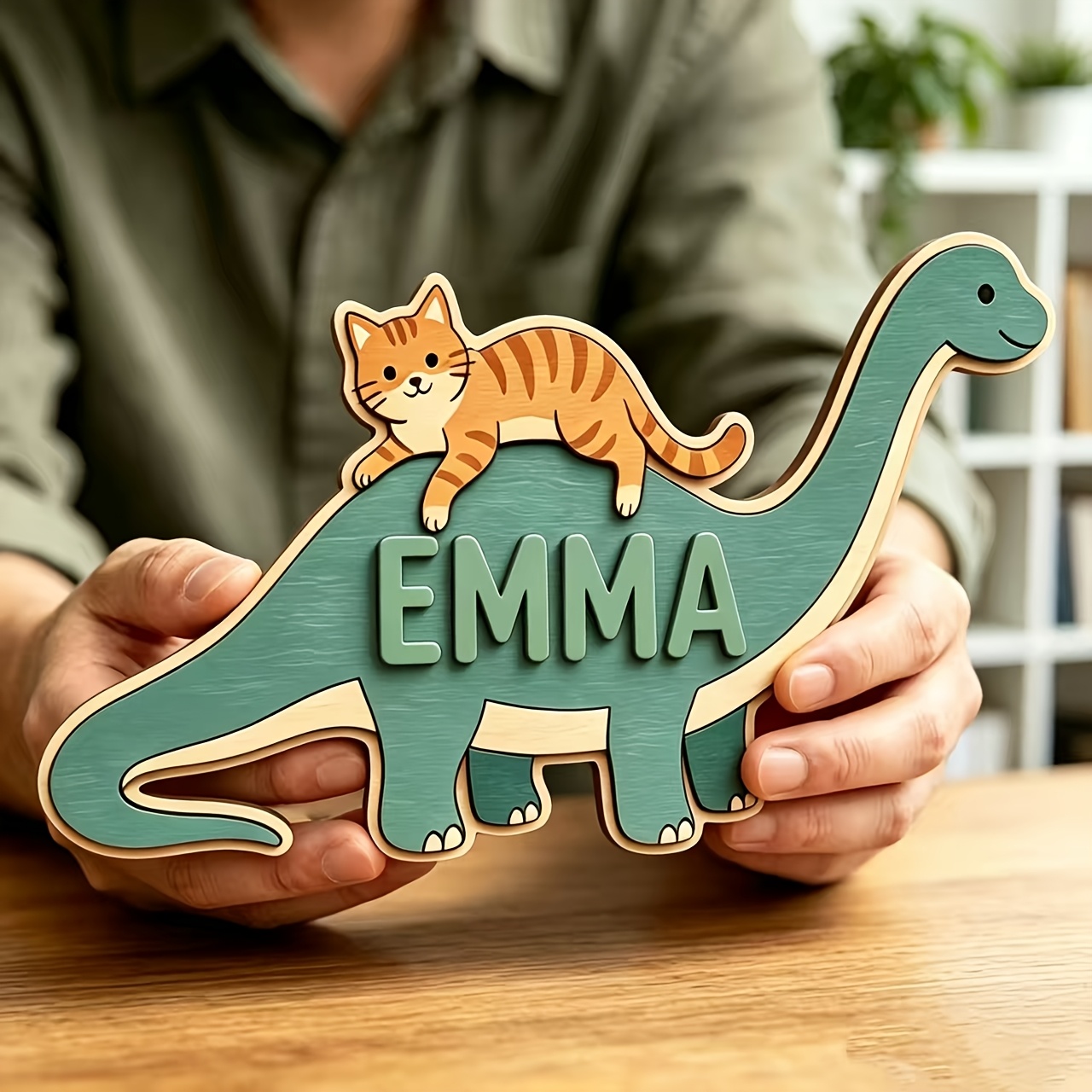 Personalized Cat Riding Dinosa - Baby Nursery Name review and price