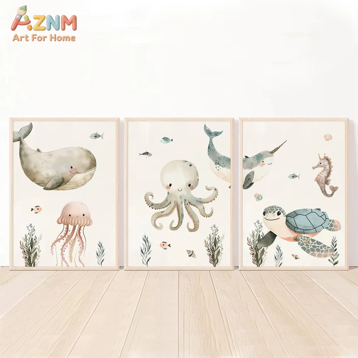 AZNM Watercolor Cute Ocean Ani - Animals Baby Nursery review and price
