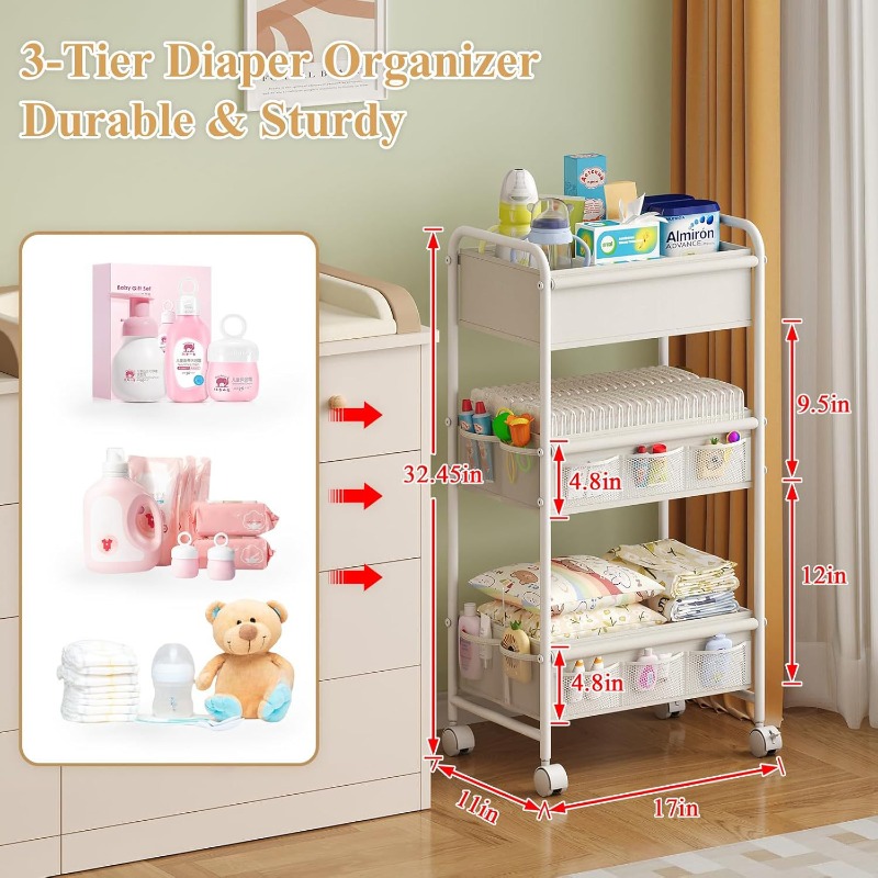 3-Tier Rolling Diaper Cart, Mu - Baby Nursery Cart review and price