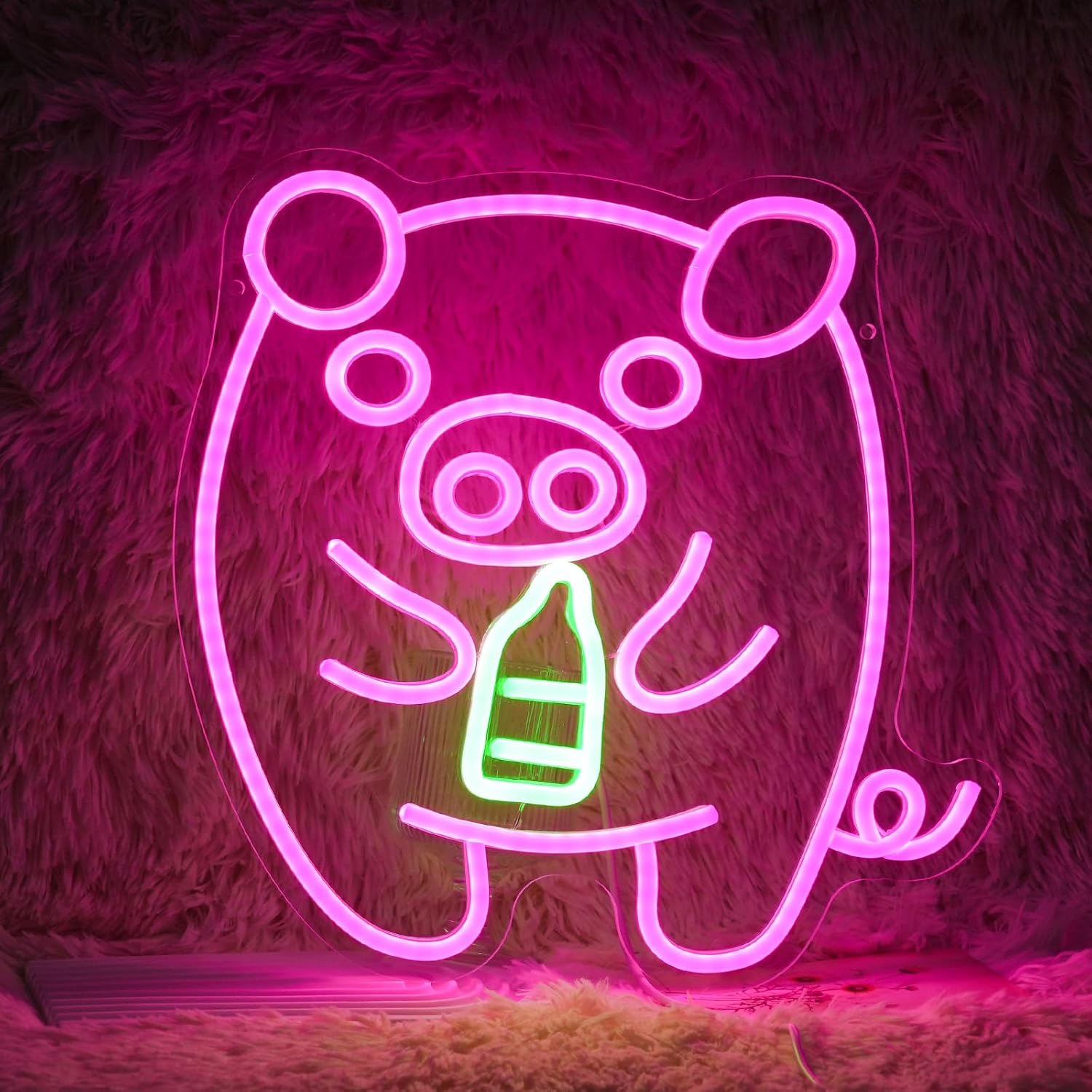 Baby Pig Milk Bottle Neon Sign - Baby Nursery Wall Lights review and price