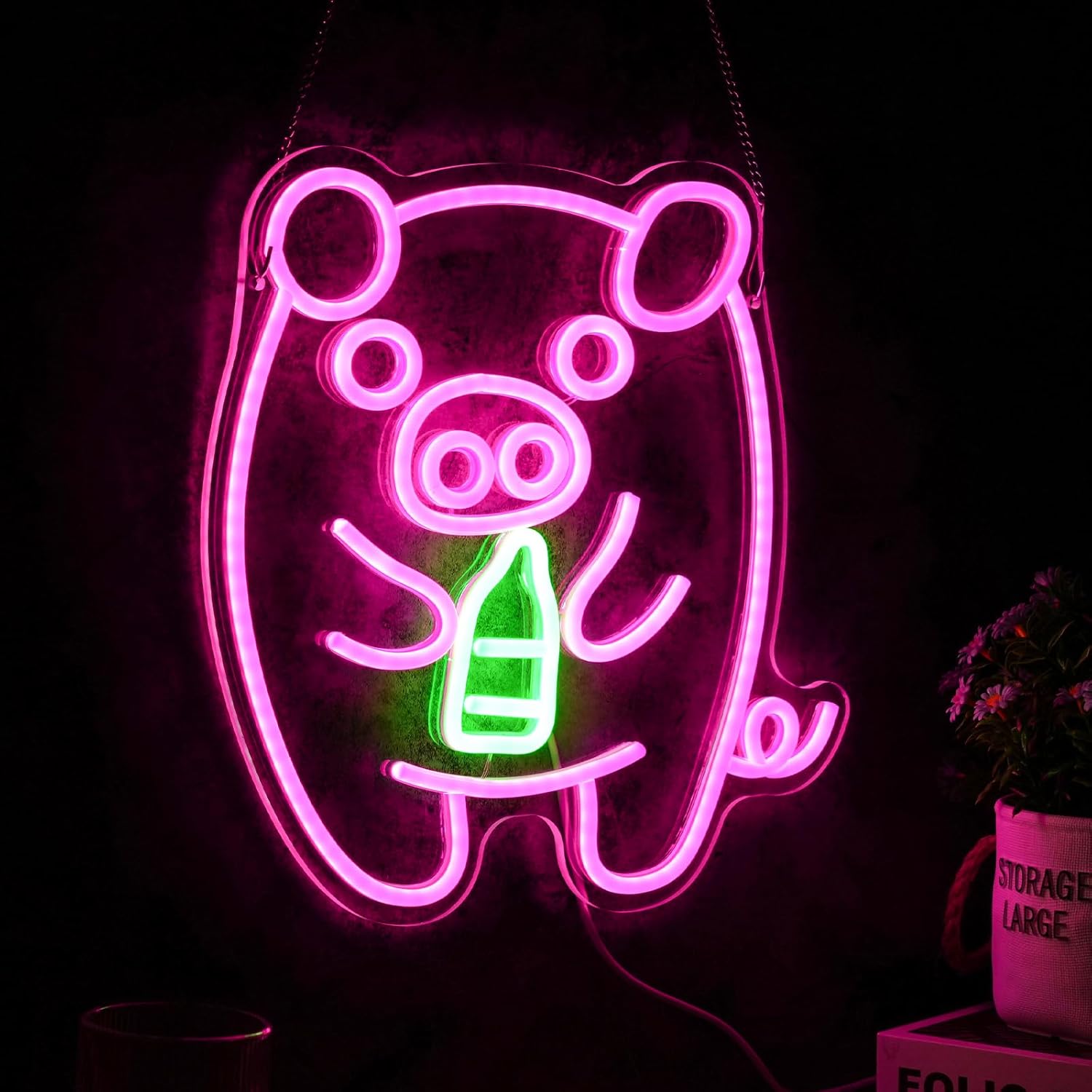 Baby Pig Milk Bottle Neon Sign - Baby Nursery Wall Lights review and price