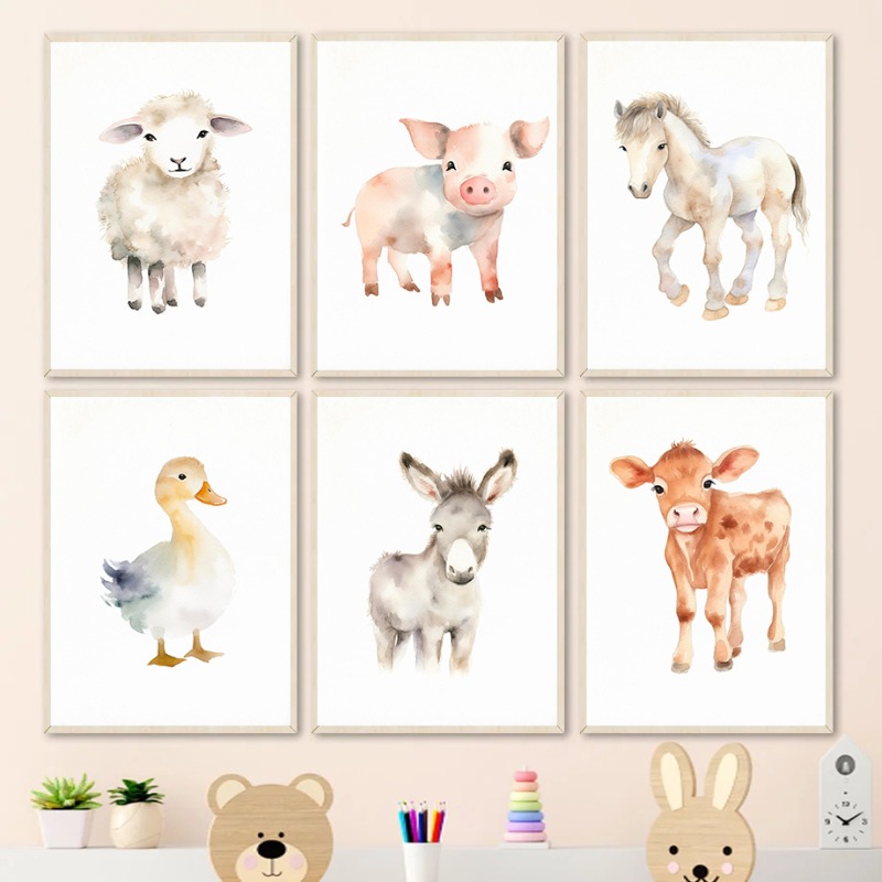 Watercolor Farm Animals Baby H - Baby Nursery Animal Pictures review and price
