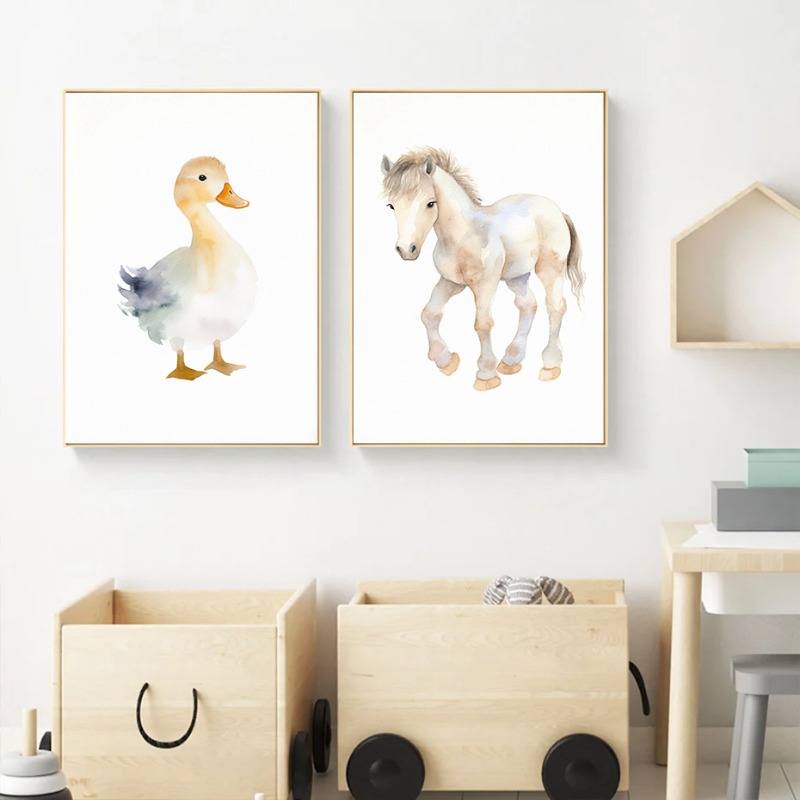 Watercolor Farm Animals Baby H - Baby Nursery Animal Pictures review and price