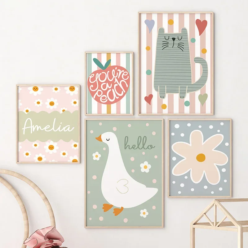 Cartoon Cat Duck Bird Apple Cu - Baby Nursery Wall Art review and price