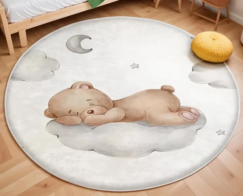 Pink Balloon Bear Cloud Round  - Soft Rug Nursery review and price