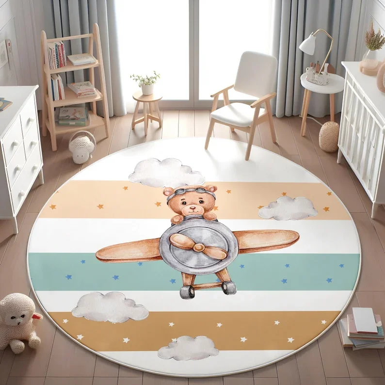 Pink Balloon Bear Cloud Round  - Soft Rug Nursery review and price
