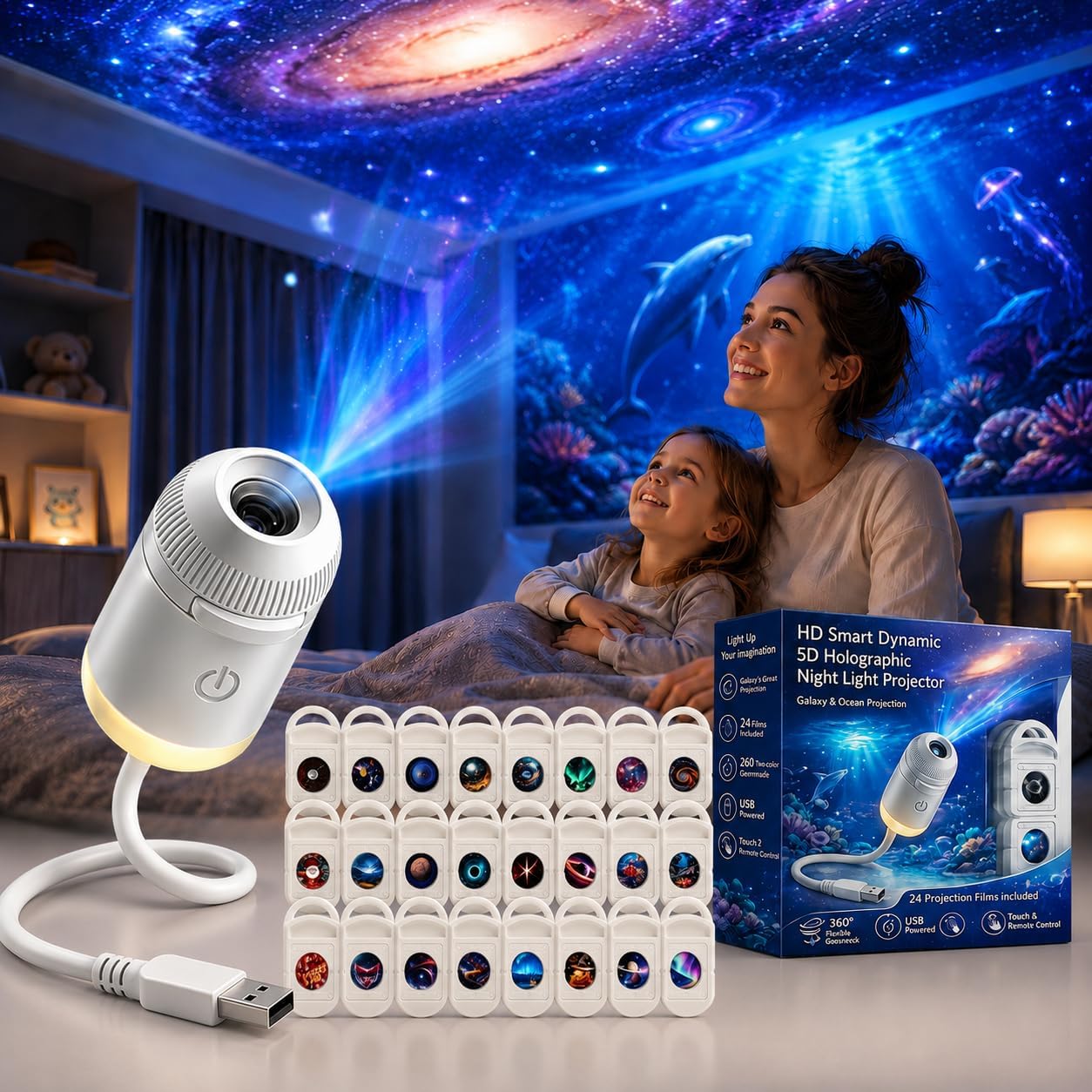 HD Smart Dynamic 5D Holographi - Night Light Projector Stars review and price