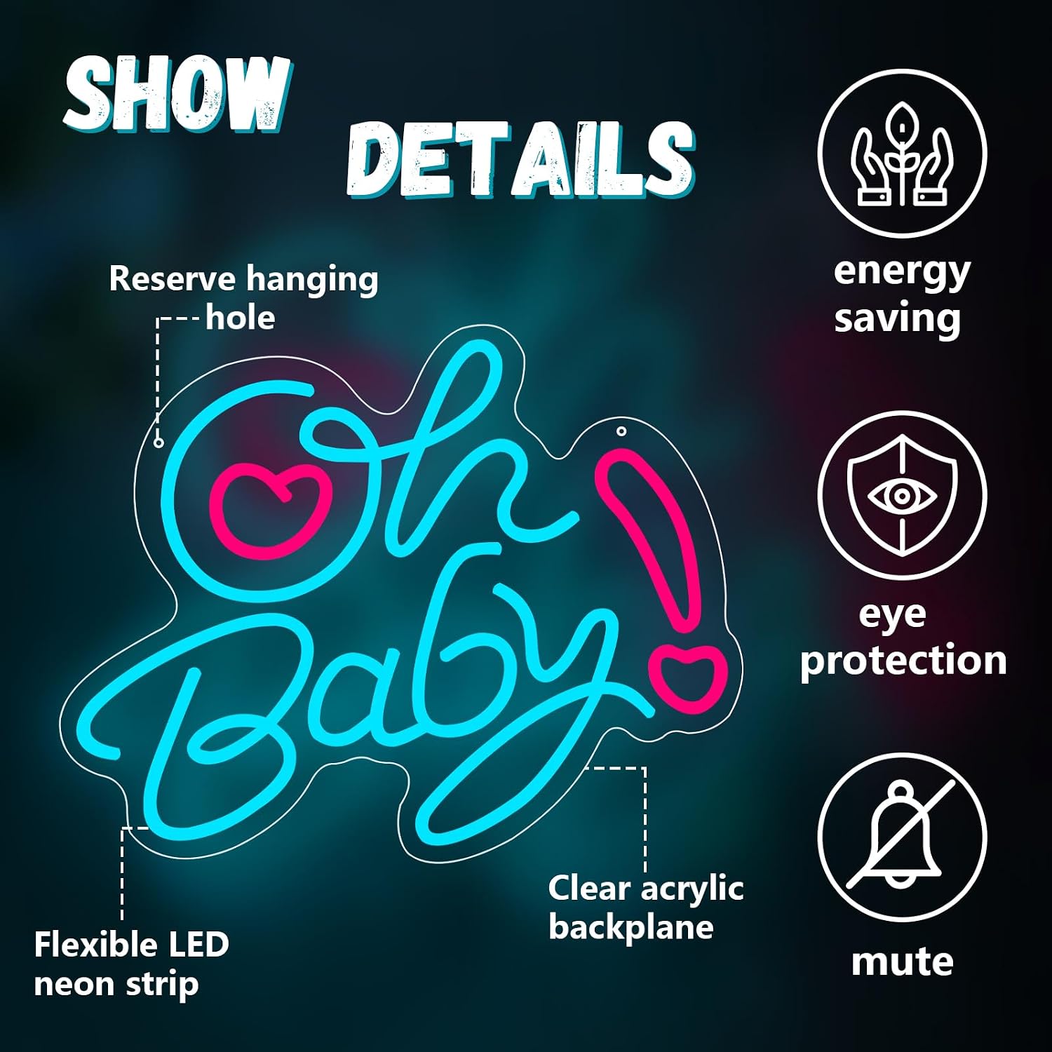 Oh Baby Heart LED Neon Sign US - Baby Nursery Wall Lights review and price