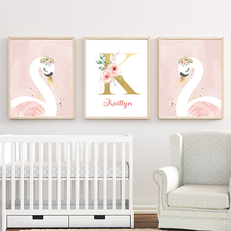 Pink Crown Swan Golden Customi - Baby Nursery Name Letters review and price