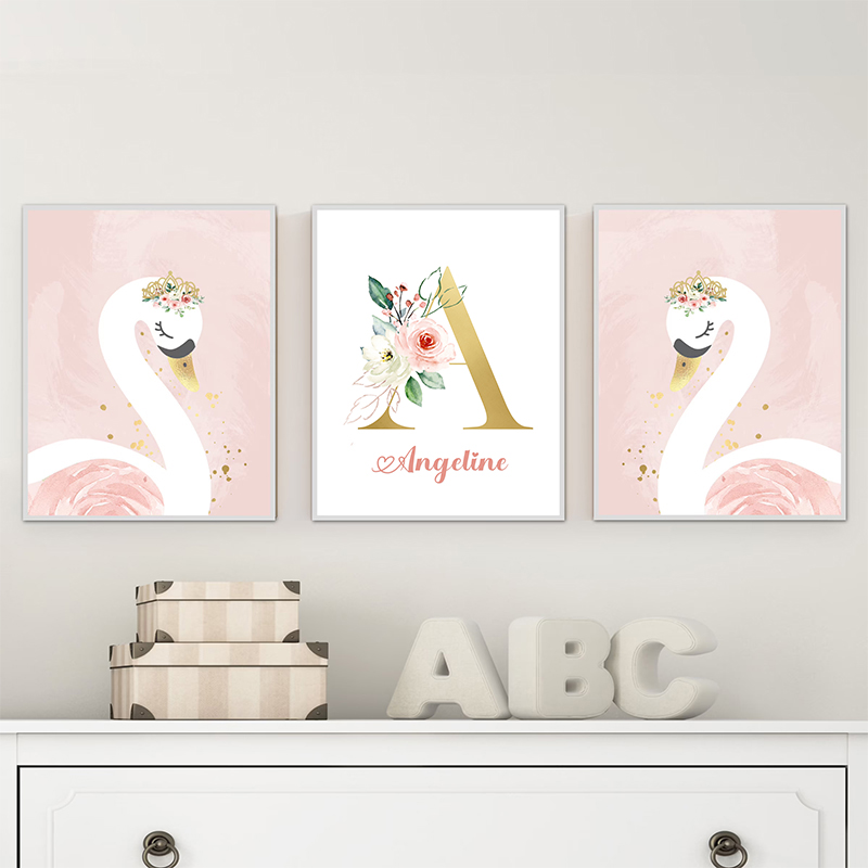 Pink Crown Swan Golden Customi - Baby Nursery Name Letters review and price