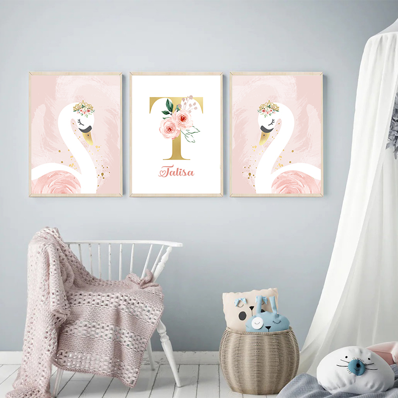Pink Crown Swan Golden Customi - Baby Nursery Name Letters review and price