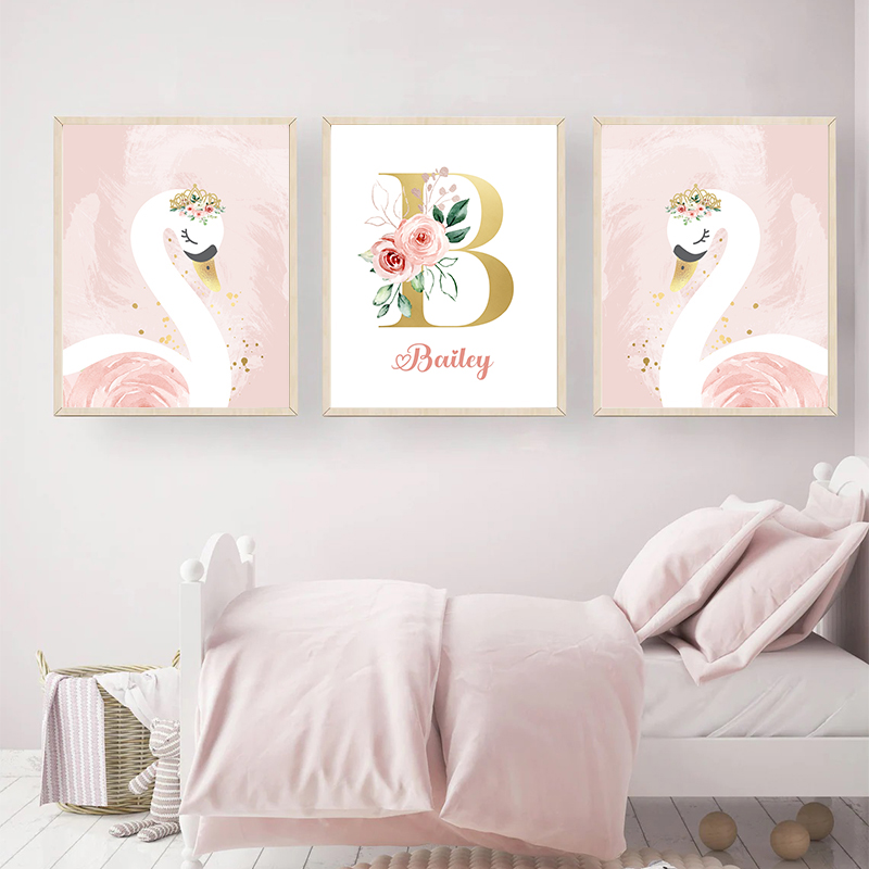 Pink Crown Swan Golden Customi - Baby Nursery Name Letters review and price