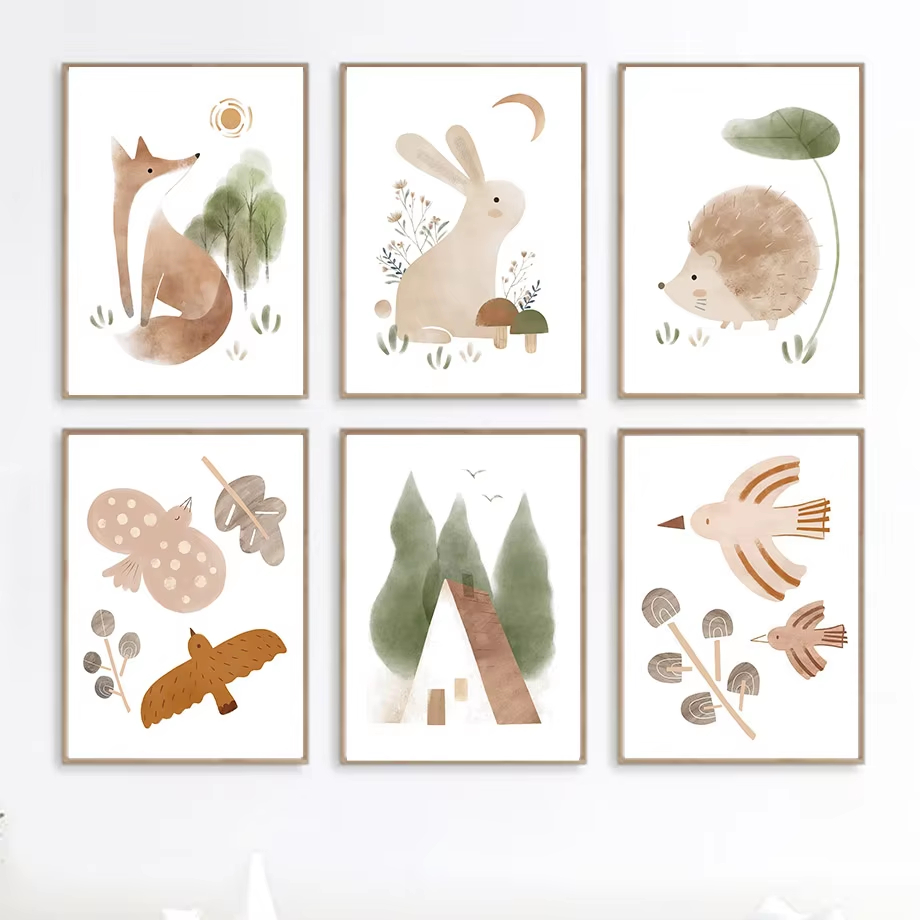 Boho Rabbit Fox Hedgehog Bird  - Baby Nursery Animal Pictures review and price
