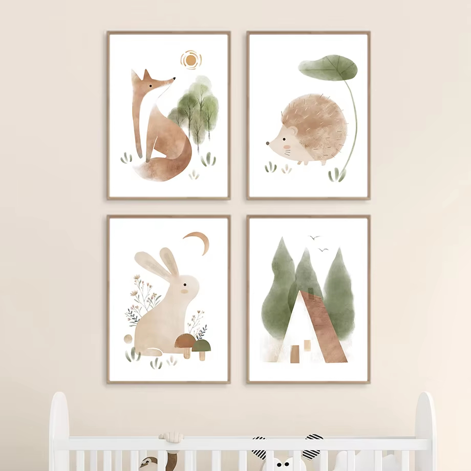 Boho Rabbit Fox Hedgehog Bird  - Baby Nursery Animal Pictures review and price