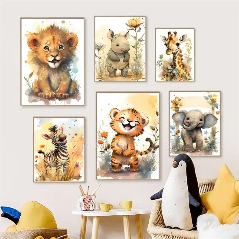 Watercolor Lion Giraffe Tiger  - Animals Baby Nursery review and price
