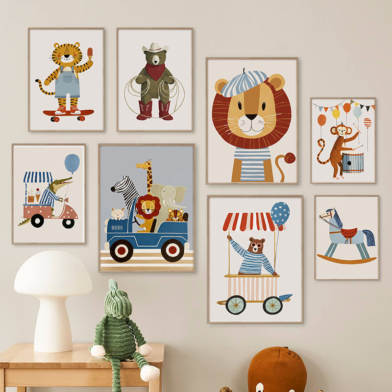 Funny Cartoon Animal Car Ballo - Baby Nursery Wall Art review and price