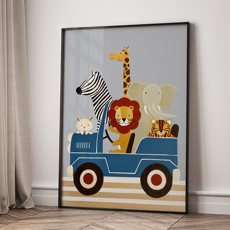 Funny Cartoon Animal Car Ballo - Baby Nursery Wall Art review and price