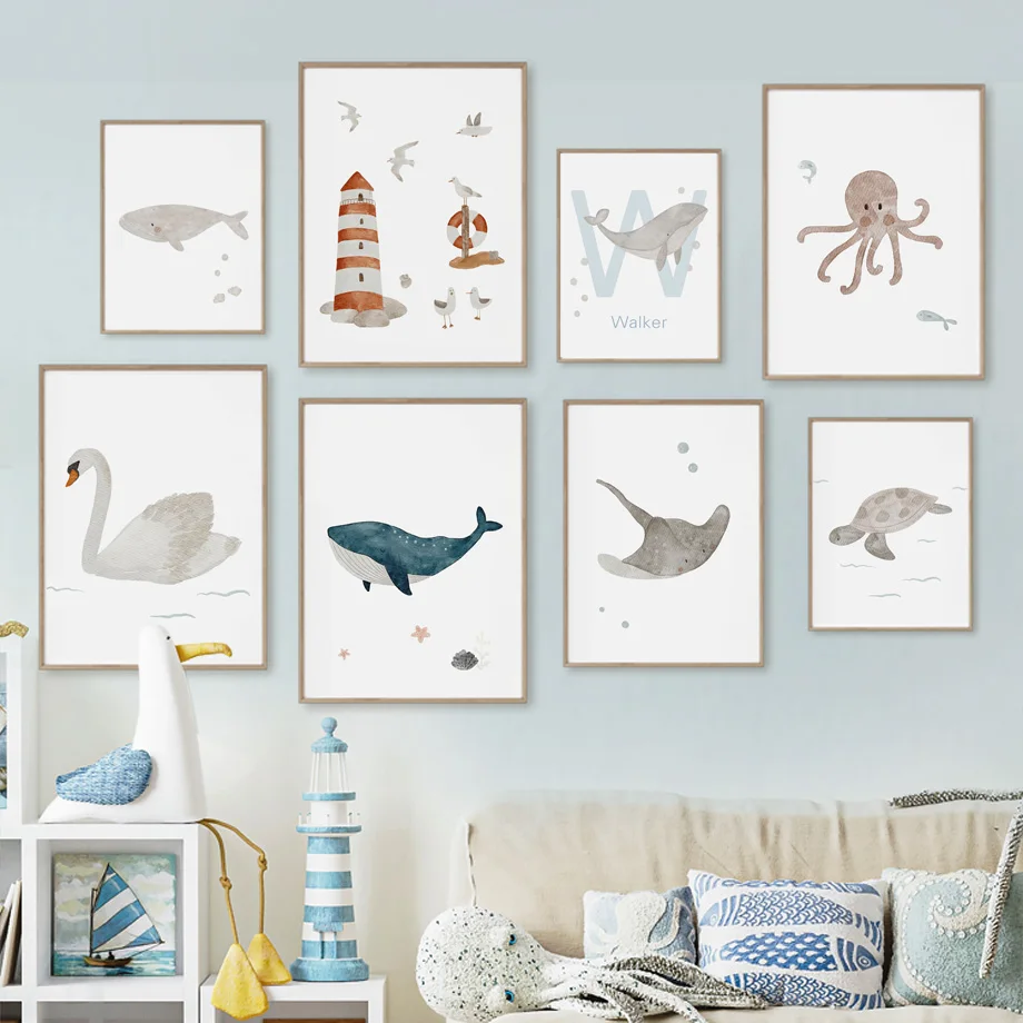 Custom Name Whale Octopus Turt - Baby Nursery Animal Pictures review and price