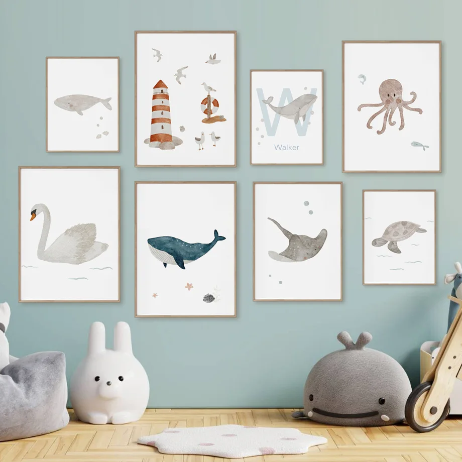 Custom Name Whale Octopus Turt - Baby Nursery Animal Pictures review and price