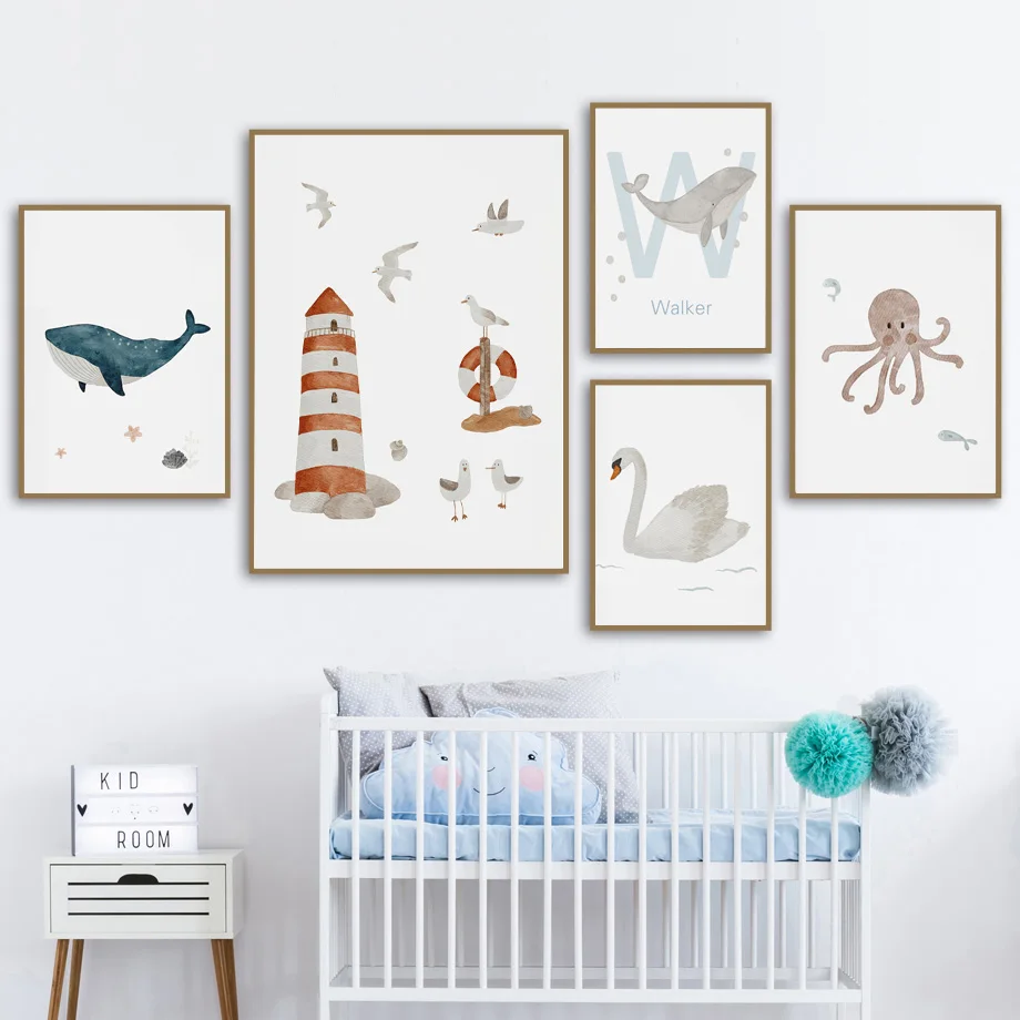 Custom Name Whale Octopus Turt - Baby Nursery Animal Pictures review and price