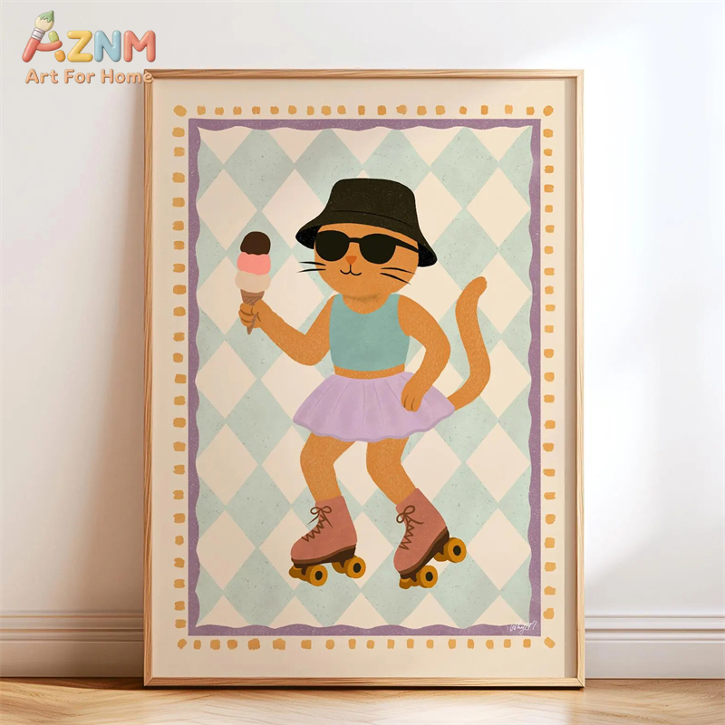 AZNM Retro Groovy Cute Animal  - Baby Nursery Wall Art review and price