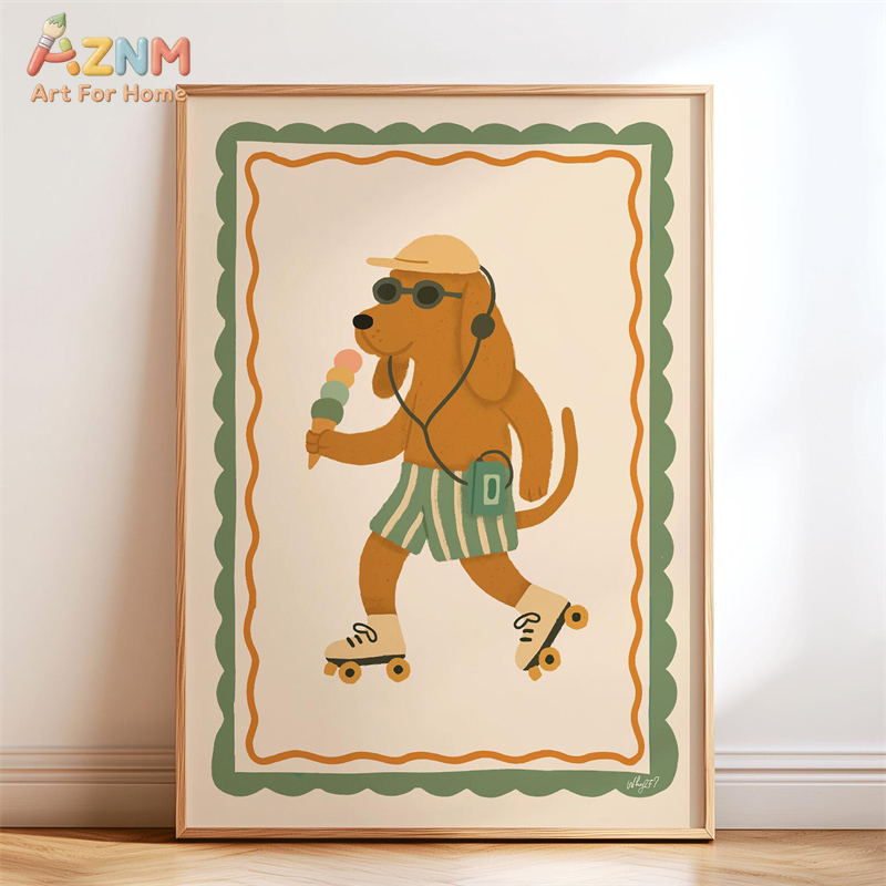 AZNM Retro Groovy Cute Animal  - Baby Nursery Wall Art review and price