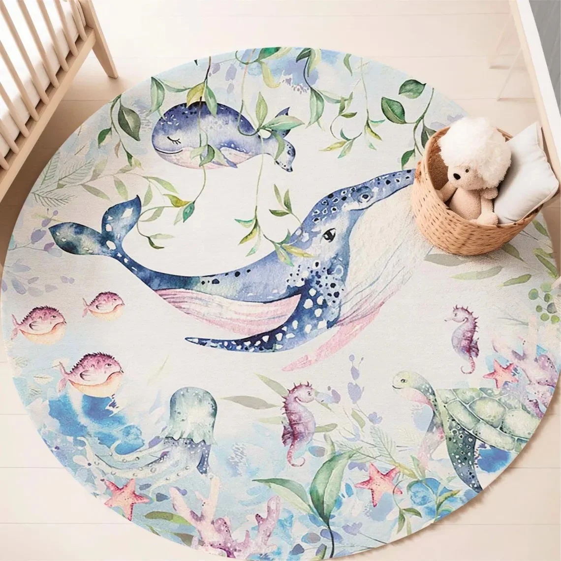 Blue Marine animal Round Carpe - Soft Rug Nursery review and price